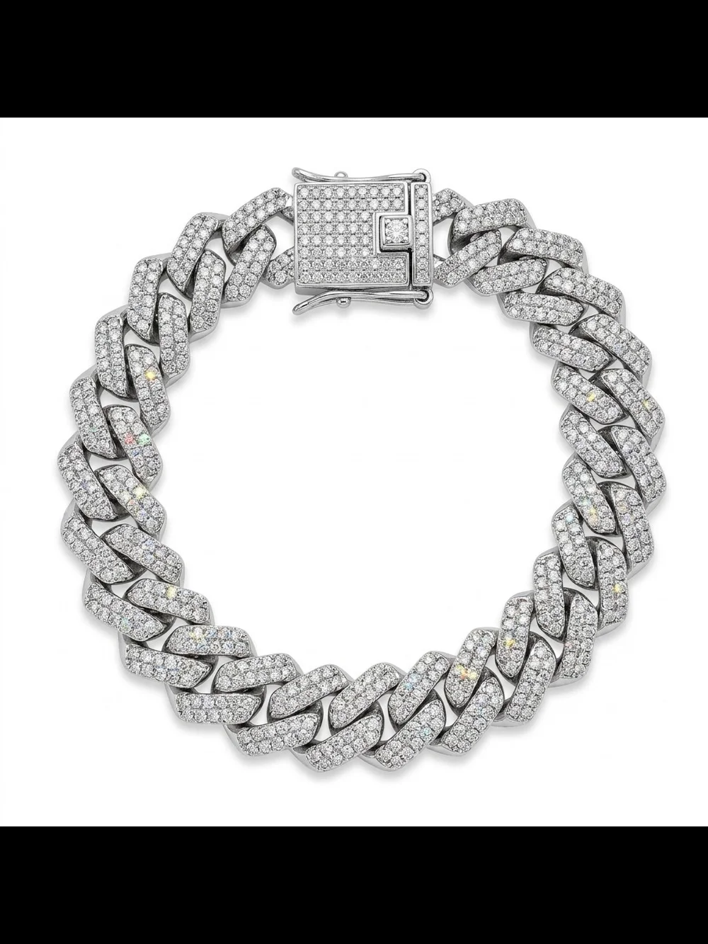 Diamond Pave Cuban Link Bracelet in Silver-Tone